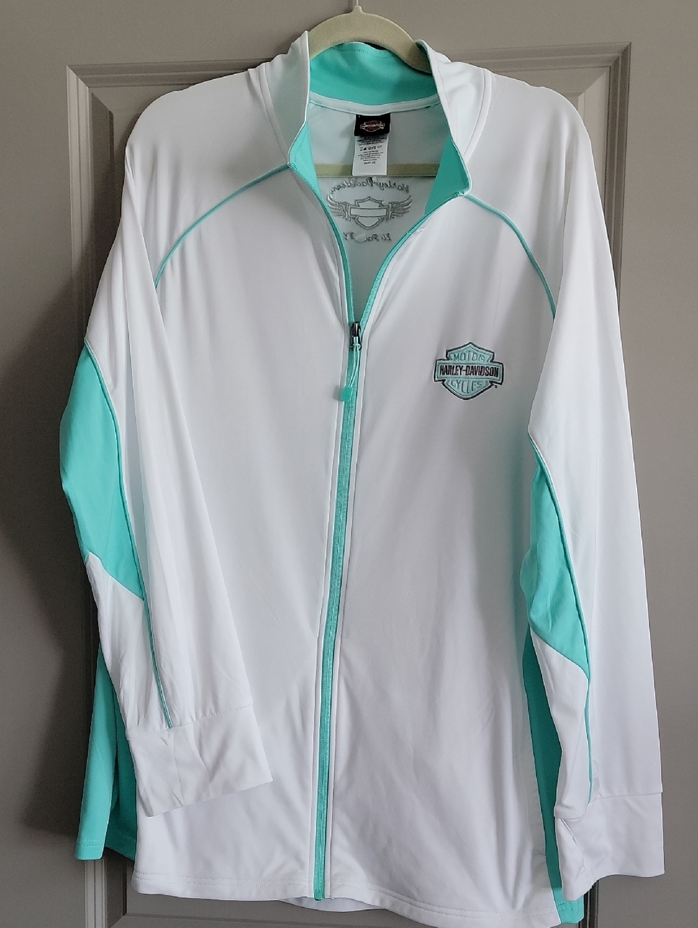 Harley-Davidson White & Aqua Full Zip Lightweight Jacket